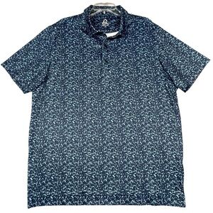 Deolax Marbled Pattern Blue Black Camo Golf Performance Athleisure Polo Shirt XL